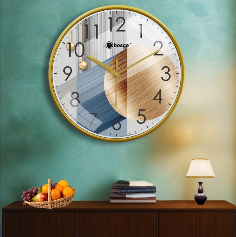 Bosco Modern Non Ticking Silent, Geometric dial with Golden Frame, 30 CM, Round Wall Clock for Home, Living Room, Bedroom and Office - Image 5