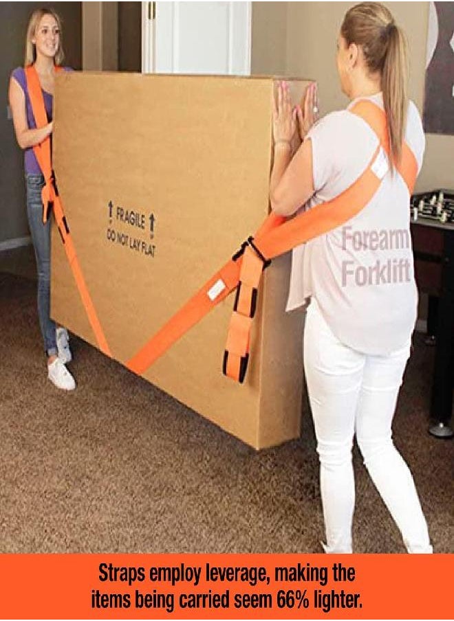 Forearm Forklift - Forearm Forklift 2-Person Shoulder Harness and Moving Straps System, Lift Furniture, Appliances, or Item up to 800 lbs. Safe and Easy Like a Pro, 2 Harnesses and 2 Straps, Orange - Image 1