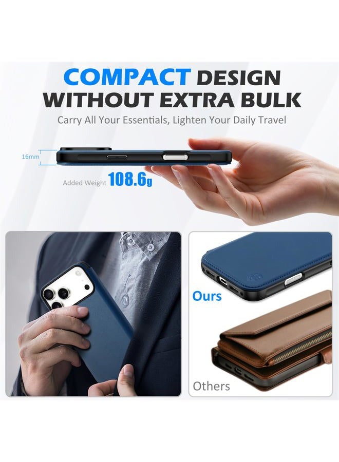 SHIELDON Genuine Leather Slim Wallet Case for iPhone 17 Pro Max 6.9-inch 5G 2025, Magnetic Wireless Charging, RFID Blocking, 3 Card Slots, Shockproof, Protective, Flip, Folio Phone Cover - Royal Blue - Image 4