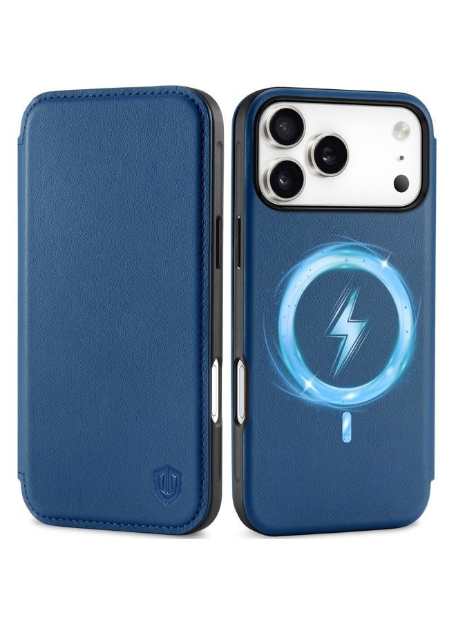 SHIELDON Genuine Leather Slim Wallet Case for iPhone 17 Pro Max 6.9-inch 5G 2025, Magnetic Wireless Charging, RFID Blocking, 3 Card Slots, Shockproof, Protective, Flip, Folio Phone Cover - Royal Blue - Image 1
