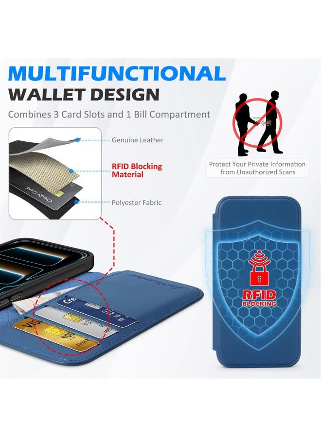 SHIELDON Genuine Leather Slim Wallet Case for iPhone 17 Pro Max 6.9-inch 5G 2025, Magnetic Wireless Charging, RFID Blocking, 3 Card Slots, Shockproof, Protective, Flip, Folio Phone Cover - Royal Blue - Image 5