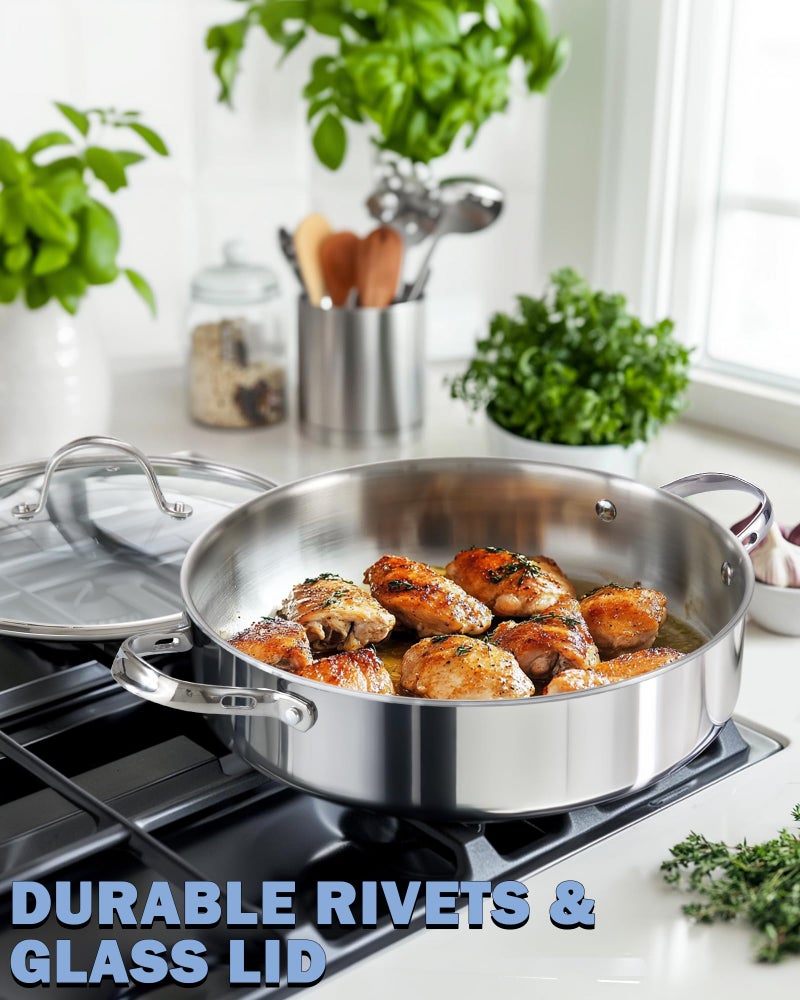 Cooks Standard 5.5-Quart Multi-Ply Clad Stainless Steel Deep SautÃ© Pan, 12-inch Frying Pan, Large Skillet with Lid Chef Induction Cookware, Stay-Cool Handle - Image 3