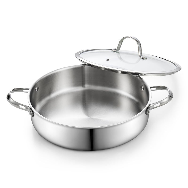 Cooks Standard 5.5-Quart Multi-Ply Clad Stainless Steel Deep SautÃ© Pan, 12-inch Frying Pan, Large Skillet with Lid Chef Induction Cookware, Stay-Cool Handle - Image 1