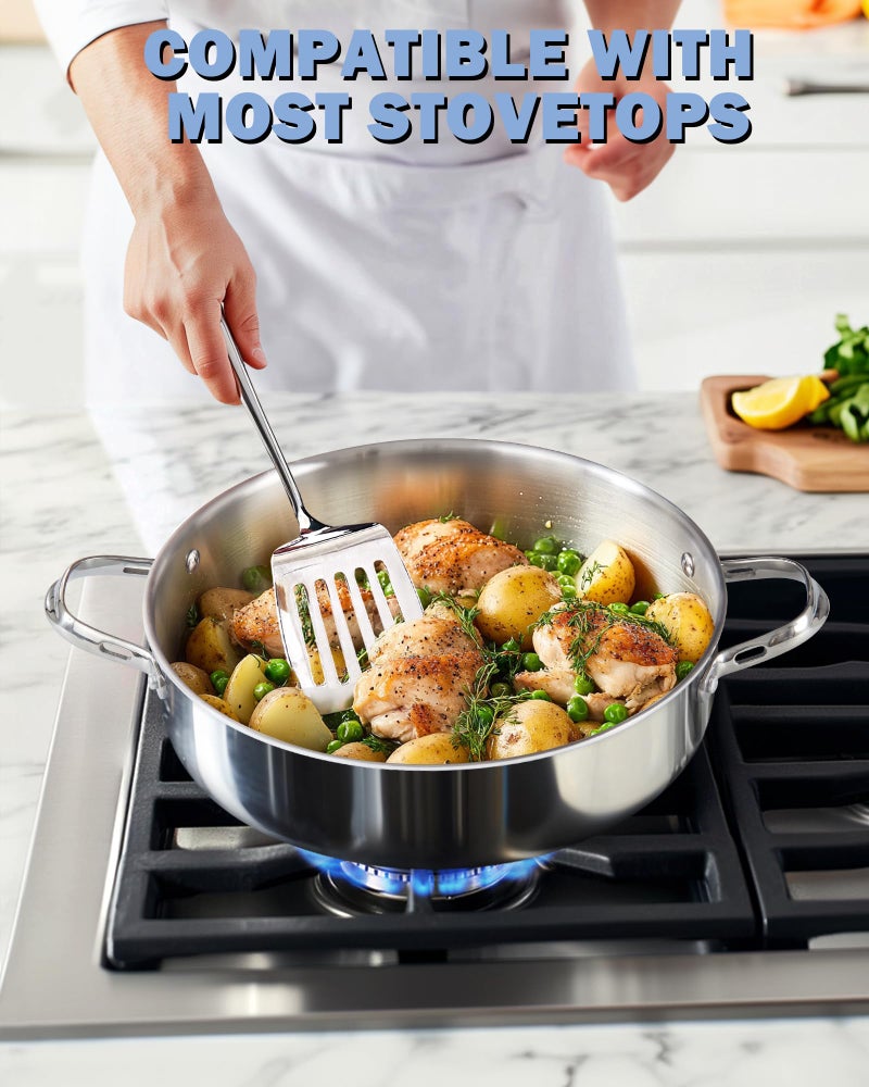 Cooks Standard 5.5-Quart Multi-Ply Clad Stainless Steel Deep SautÃ© Pan, 12-inch Frying Pan, Large Skillet with Lid Chef Induction Cookware, Stay-Cool Handle - Image 2