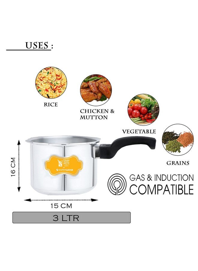Simparte 3 + 2 Litre Induction Base Aluminium Outer Lid Pressure Cooker Combo Pack, Silver - Image 5