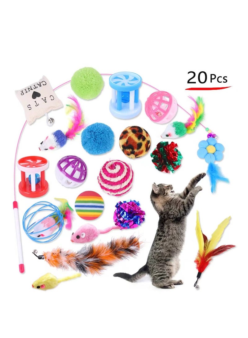 20 Pieces Plush Mouse Pet Toy Set Multicolour, Cat Toys