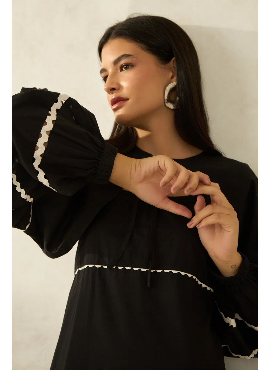 فيرجيو Virgio Women Cotton Round Neck Crop Length Solid Puff Sleeves Top