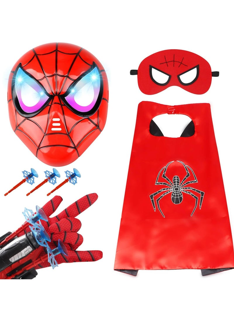 CMGTYYD Kids Costumes for Spiderman, Super Hero Web Shooter for Kids, Spider Shooter Gloves Toy with Superhero Cape +LED Mask + Eye Mask, Spider Launcher Wrist Toys Costume Cosplay Super Hero Toys Gift - Image 1