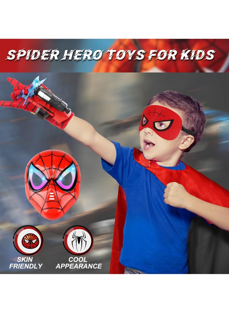 CMGTYYD Kids Costumes for Spiderman, Super Hero Web Shooter for Kids, Spider Shooter Gloves Toy with Superhero Cape +LED Mask + Eye Mask, Spider Launcher Wrist Toys Costume Cosplay Super Hero Toys Gift - Image 2