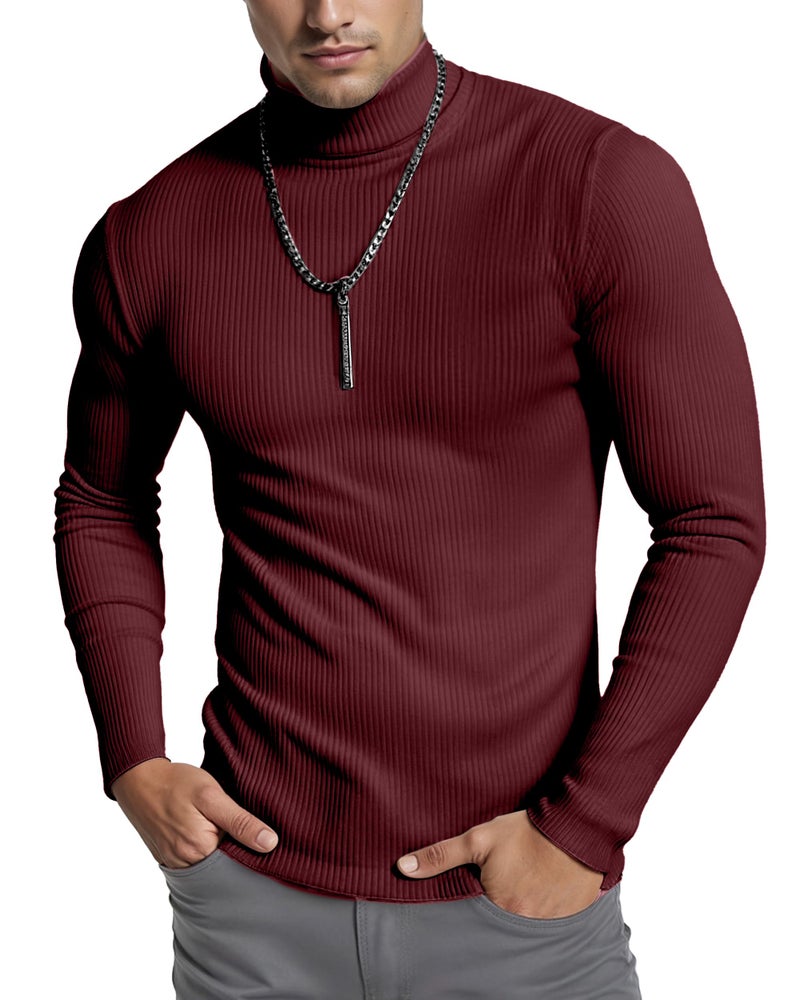 NY Threads Men's Ribbed Turtleneck Slim Fit Pullover Casual Long Sleeves Basic Top, Medium, Wine Red - Image 1