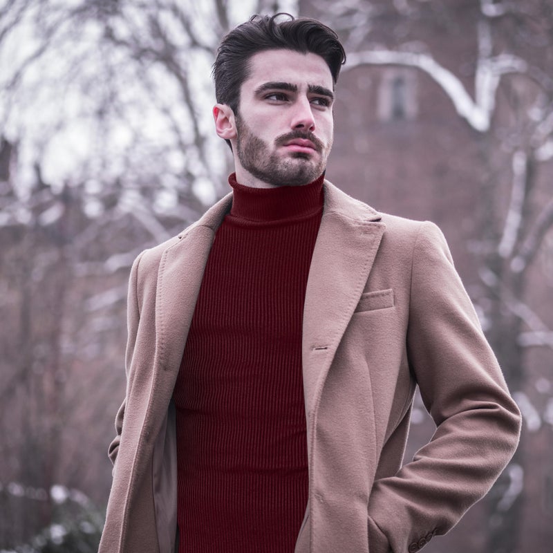 NY Threads Men's Ribbed Turtleneck Slim Fit Pullover Casual Long Sleeves Basic Top, Medium, Wine Red - Image 3