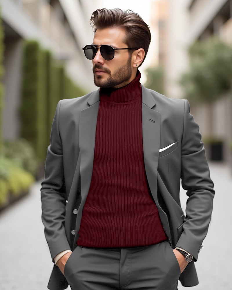 NY Threads Men's Ribbed Turtleneck Slim Fit Pullover Casual Long Sleeves Basic Top, Medium, Wine Red - Image 2