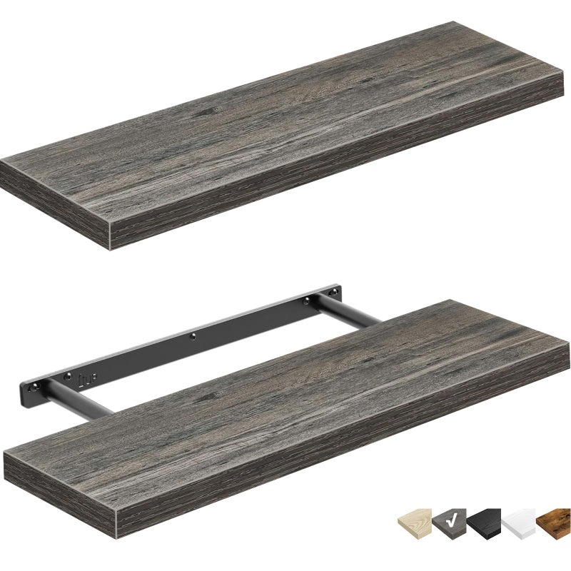 QEEIG Bathroom Shelves 24 inches Long Wall Shelf 24 x 9 inch Set of 2 Rustic Grey 00860GY