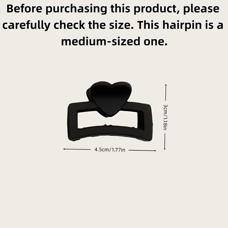 Black Matte Heart Shaped Rectangle Hair Clips 3 Pack For Semi Tied And Updo Styles - Image 4