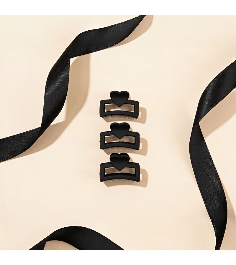 Black Matte Heart Shaped Rectangle Hair Clips 3 Pack For Semi Tied And Updo Styles - Image 5