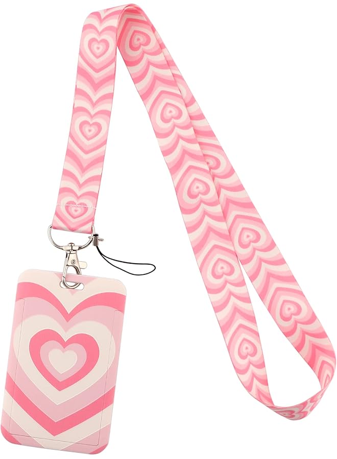 Green Tiger Lanyard with ID Badges Holder, Pink Heart Neck Keychain Lanyard for Keys Cards Cute for Teacher Student - Image 1