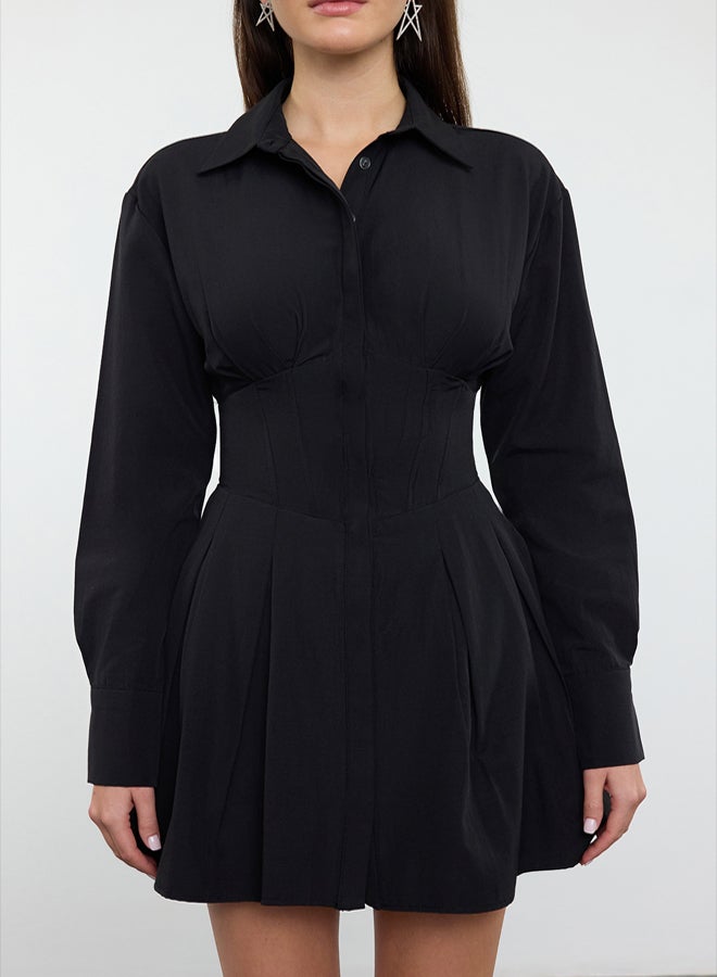 trendyol Black Corset Detailed Poplin Dress TPRAW25EL00108 - Image 3