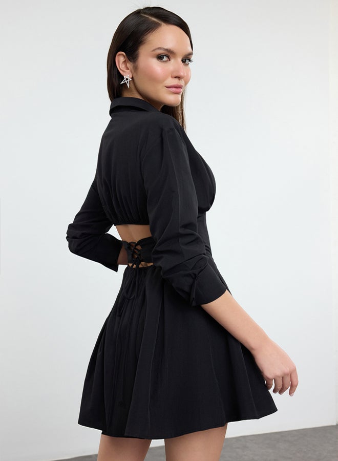 trendyol Black Corset Detailed Poplin Dress TPRAW25EL00108 - Image 2