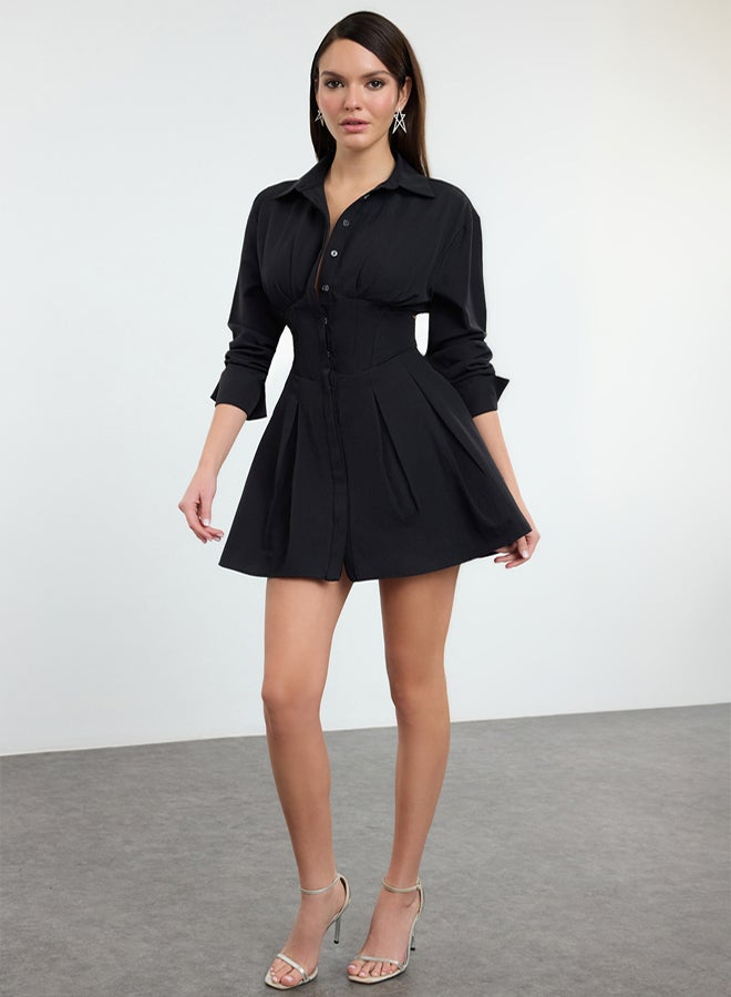 trendyol Black Corset Detailed Poplin Dress TPRAW25EL00108 - Image 1