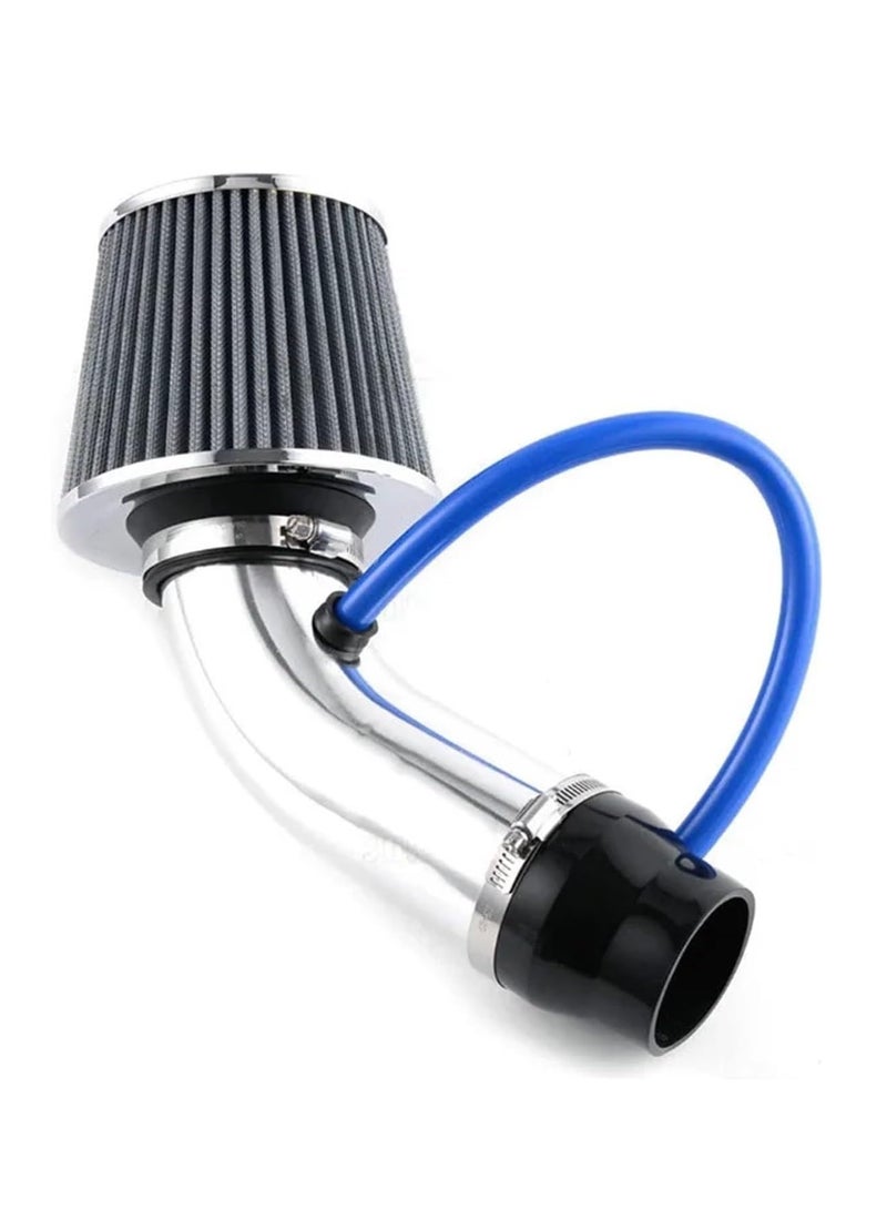 Generic Universal 76mm Car Racing Cold Air Intake System Turbo Induction Pipe Tube Kit Aluminum with Cone Air Filter Inlet(Silver)  - Image 1