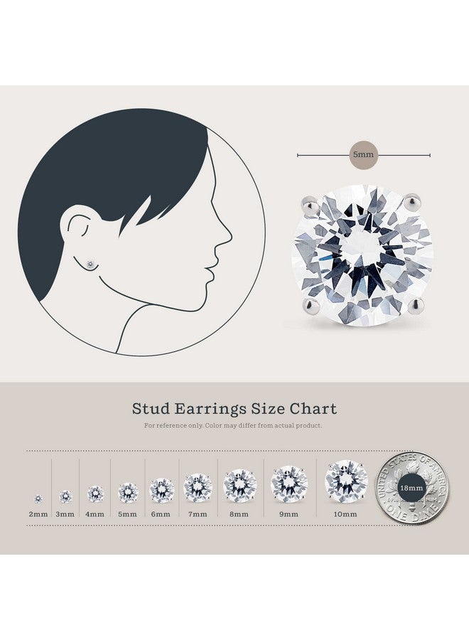 Kezef Sterling Silver Stud Earrings For Women & Men - Cubic Zirconia Earrings Studs With 4-Prong Setting - Premium Cz S925 Hypoallergenic Earrings For Sensitive Ears - 14K Yellow Gold - Size 5Mm - Image 4