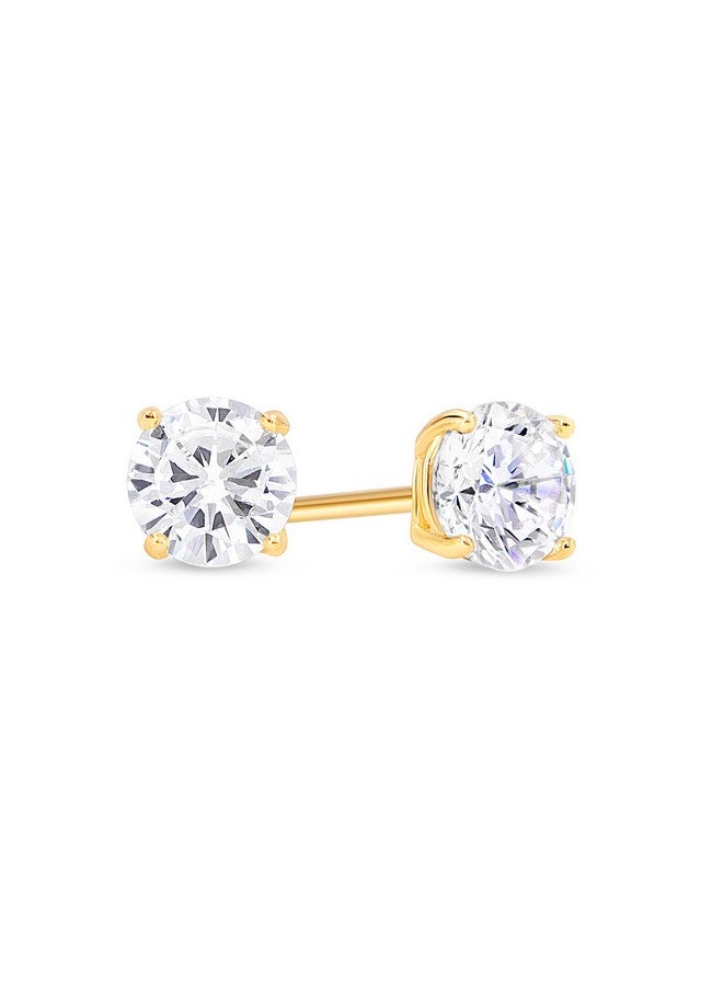 Kezef Sterling Silver Stud Earrings For Women & Men - Cubic Zirconia Earrings Studs With 4-Prong Setting - Premium Cz S925 Hypoallergenic Earrings For Sensitive Ears - 14K Yellow Gold - Size 5Mm - Image 1