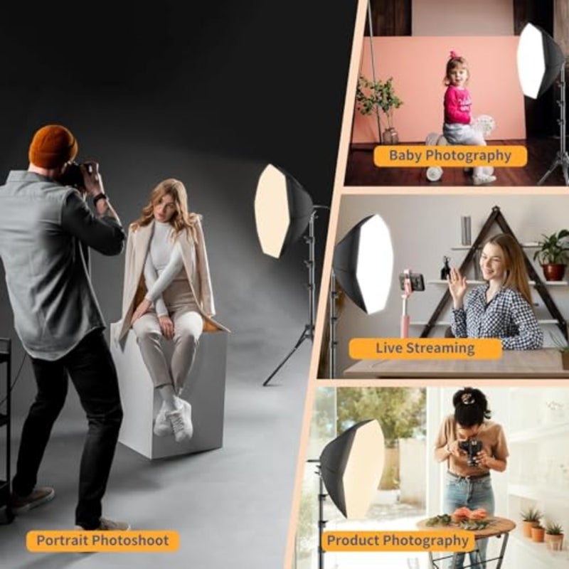 طقم إضاءة التصوير الفوتوغرافي Softbox مع لمبة LED 3000K-7500K 380W 3 ألوان مع جهاز تحكم عن بعد، صندوق إضاءة 360 درجة، حامل، للاستوديو للتصوير الفوتوغرافي وتسجيل الفيديو المباشر، 1 * 2 متر - Image 5