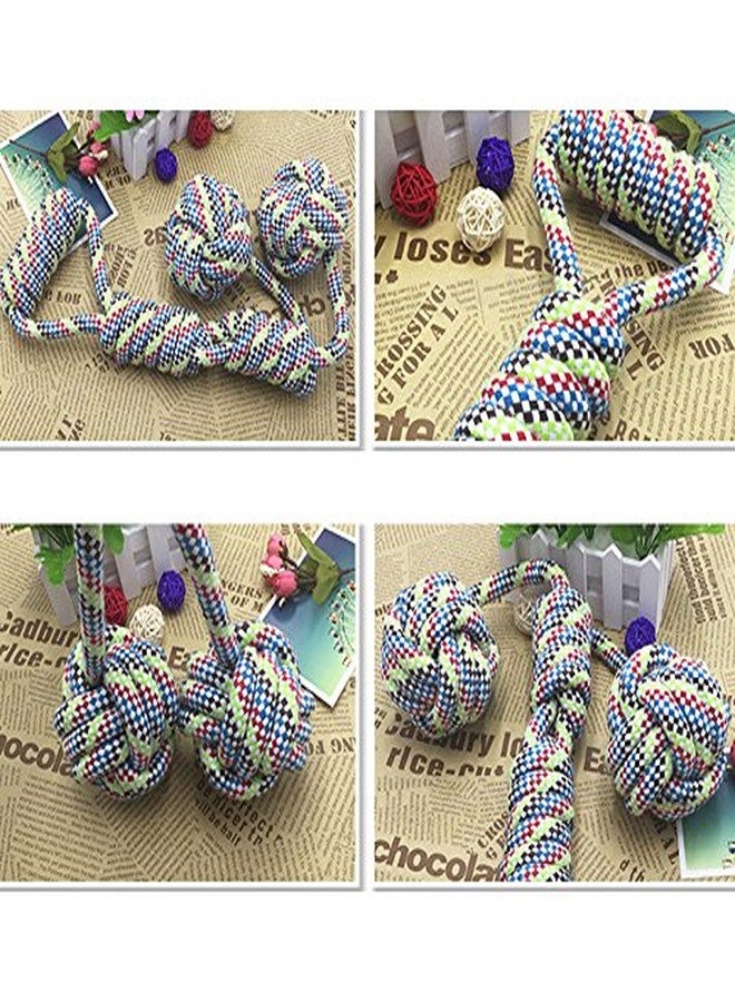 La La Pet Creation Core Double Dog Cotton Rope Balls with Loop Handle Interactive Tug of War Chew Knot Toy for Medium Dogs, Random Color - Image 4
