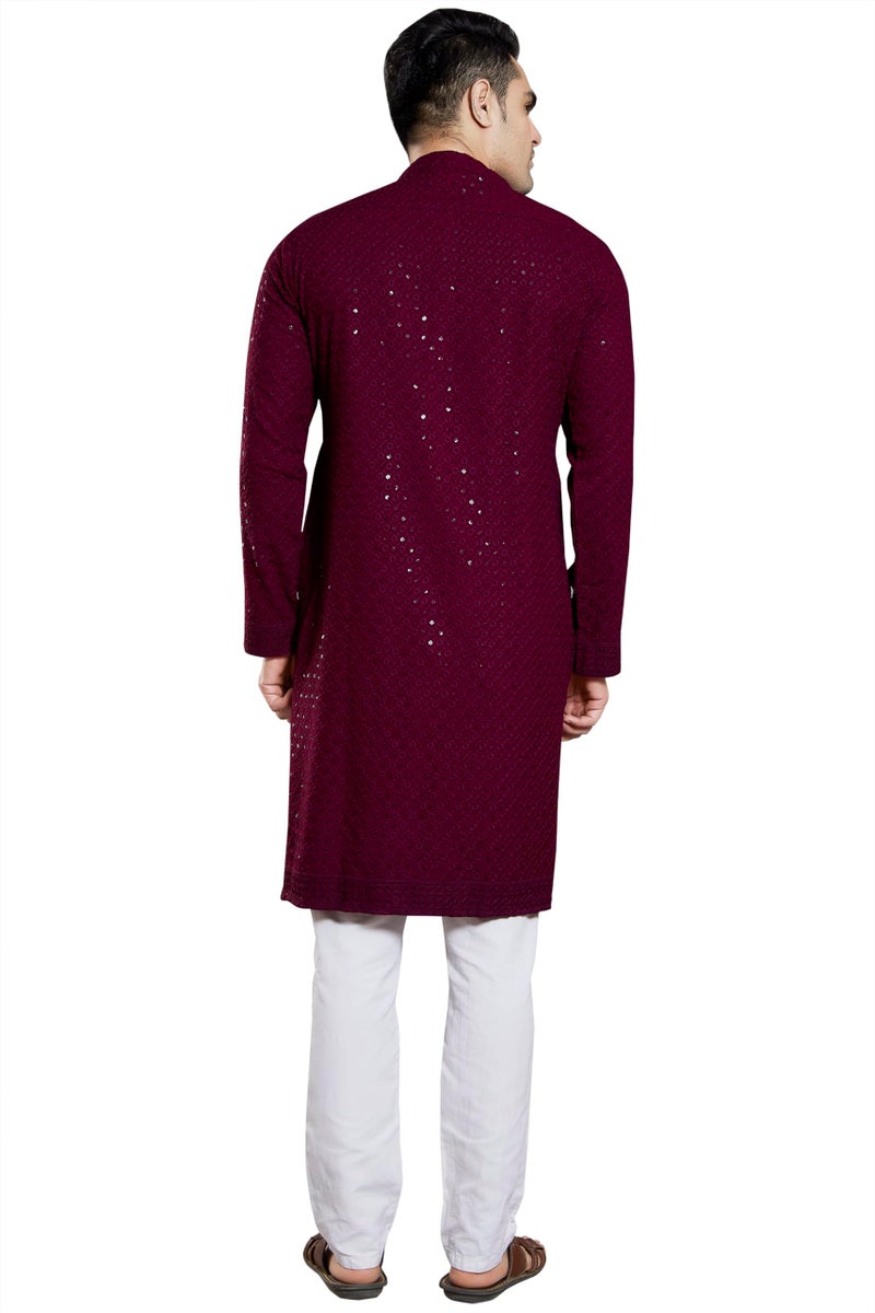 DIVISIVE Men's Sequince Embroidered Cotton Blend Only Slim Fit Kurta (DKRT14_4XL_Burgundy) - Image 5