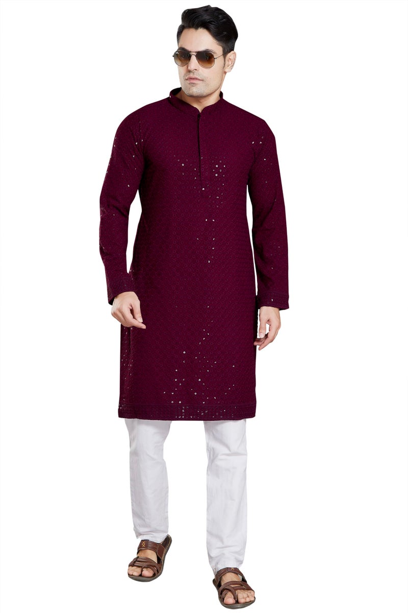 DIVISIVE Men's Sequince Embroidered Cotton Blend Only Slim Fit Kurta (DKRT14_4XL_Burgundy) - Image 2