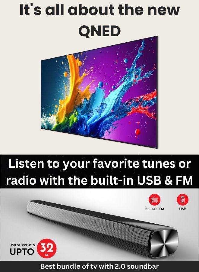 LG 55-Inch 4K QNED Smart TV with Alpha 5 AI Processor Gen7, HDR10, webOS24, Magic Remote + 2-Channel 30W Soundbar with 3D Immersive Sound, HDMI (ARC), Bluetooth, USB 55QNED80T6B+SOUNDBAR Black - Image 3