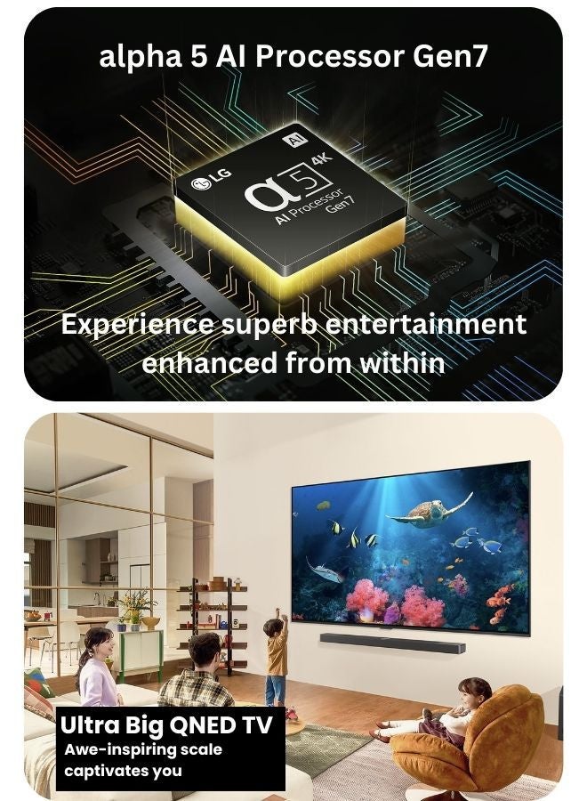 LG 55-Inch 4K QNED Smart TV with Alpha 5 AI Processor Gen7, HDR10, webOS24, Magic Remote + 2-Channel 30W Soundbar with 3D Immersive Sound, HDMI (ARC), Bluetooth, USB 55QNED80T6B+SOUNDBAR Black - Image 4