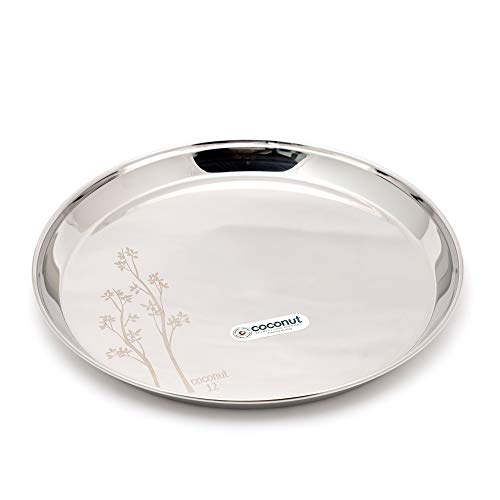 coconut Stainless Steel Heavy Guage Laser Kanchan Bogi/Round Dinner Plates - 6 Pcs (Diameter 8 Inch) - Image 1