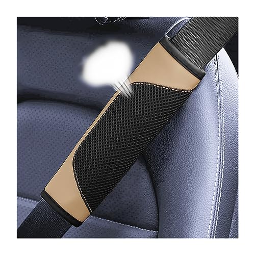 BESULEN Car Seat Belt Pads Cover, 2 Pack Leather Mesh Universal Seatbelt Shoulder Strap Protector, Soft Harness Pad Safety Belt Cover for Comfortable Driving, Car Interior Accessories (Beige) - Image 1