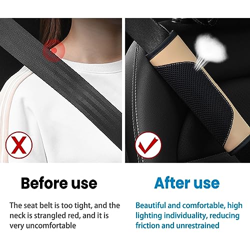 BESULEN Car Seat Belt Pads Cover, 2 Pack Leather Mesh Universal Seatbelt Shoulder Strap Protector, Soft Harness Pad Safety Belt Cover for Comfortable Driving, Car Interior Accessories (Beige) - Image 3