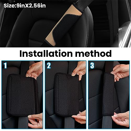 BESULEN Car Seat Belt Pads Cover, 2 Pack Leather Mesh Universal Seatbelt Shoulder Strap Protector, Soft Harness Pad Safety Belt Cover for Comfortable Driving, Car Interior Accessories (Beige) - Image 5