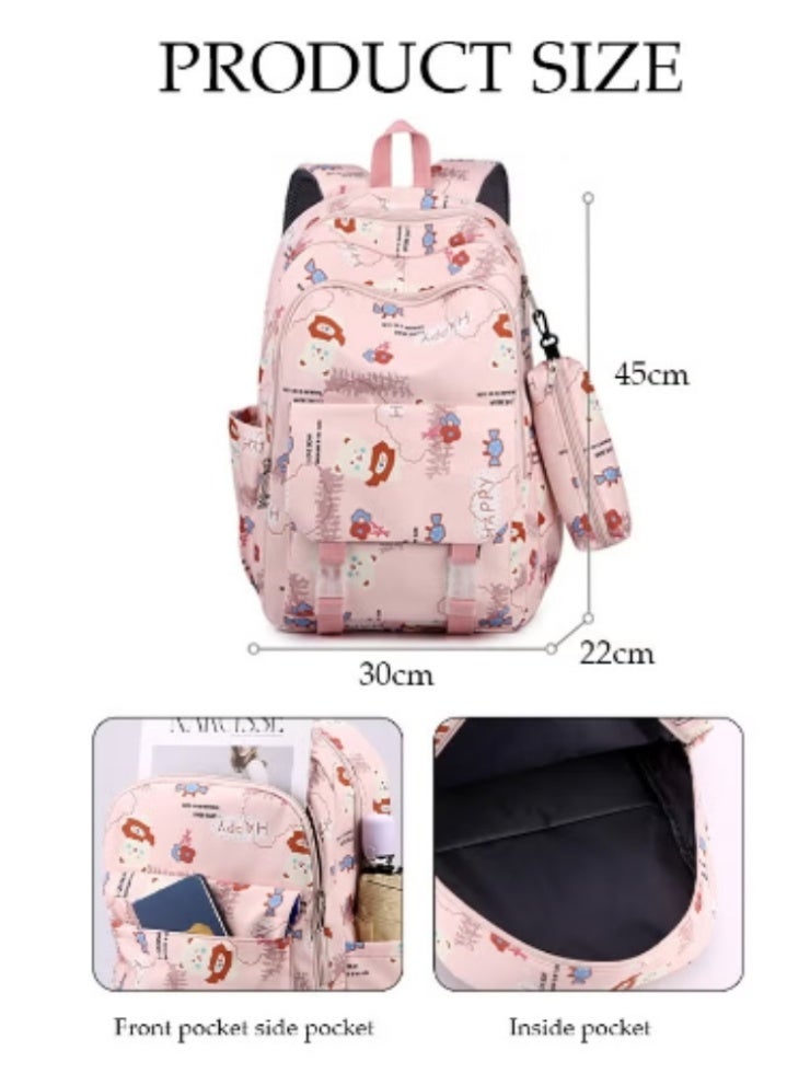 DUNISO New Student Backpack | Cute cartoon prints + soft pink color, cute and spacious - Image 4