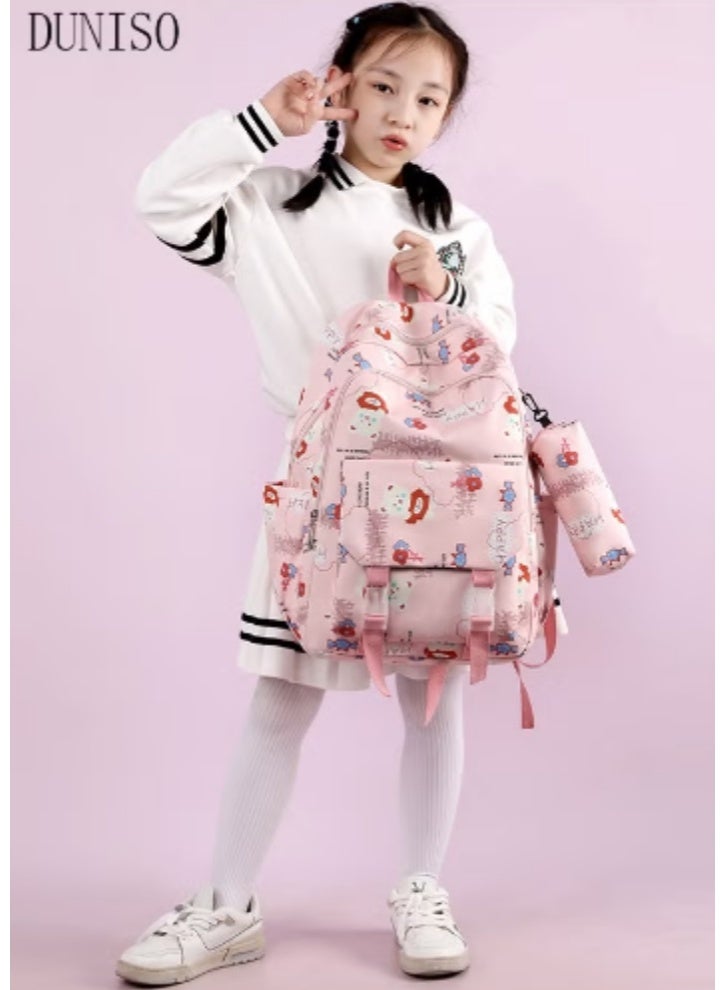 DUNISO New Student Backpack | Cute cartoon prints + soft pink color, cute and spacious - Image 5