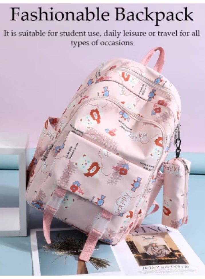 DUNISO New Student Backpack | Cute cartoon prints + soft pink color, cute and spacious - Image 2