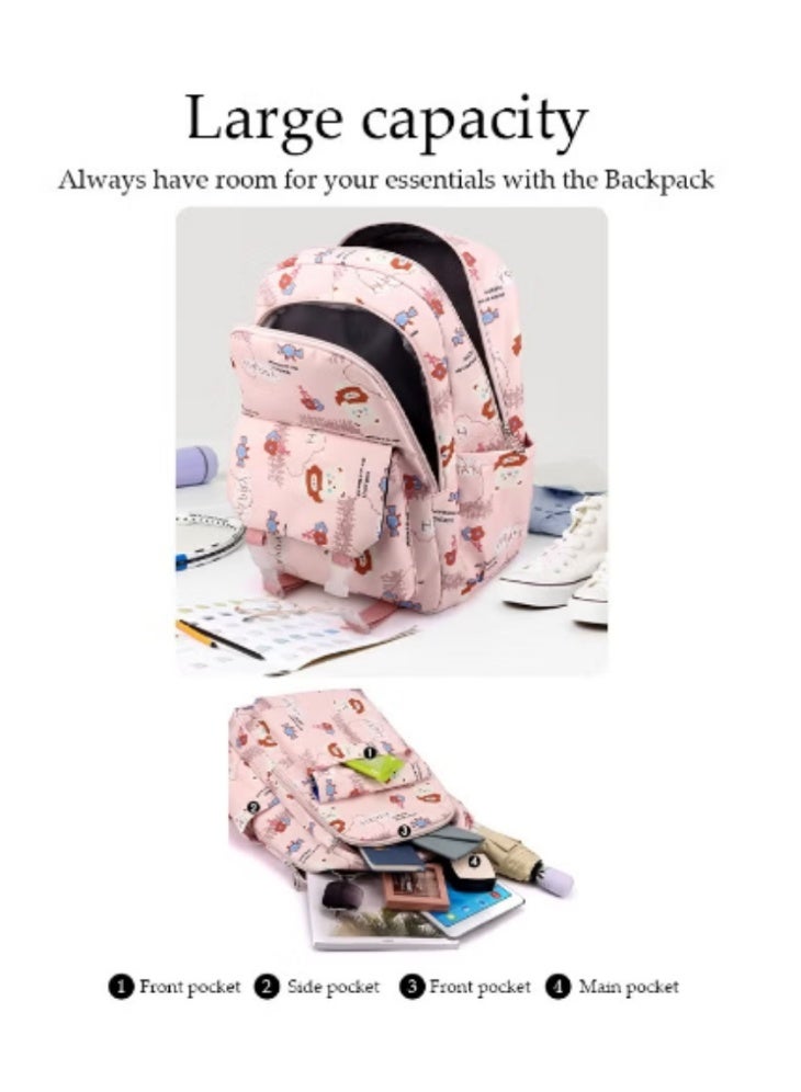 DUNISO New Student Backpack | Cute cartoon prints + soft pink color, cute and spacious - Image 3