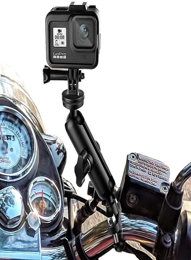 GIRIK حامل كاميرا GIRIK Action بزاوية 360 درجة لمقود الدراجة النارية، حامل معدني، ملحق لكاميرات الحركة GoPro Hero10/9/8/7/6/5/4/3+ (يناسب حامل مقود الدراجة النارية والدراجة الهوائية) - Image 1