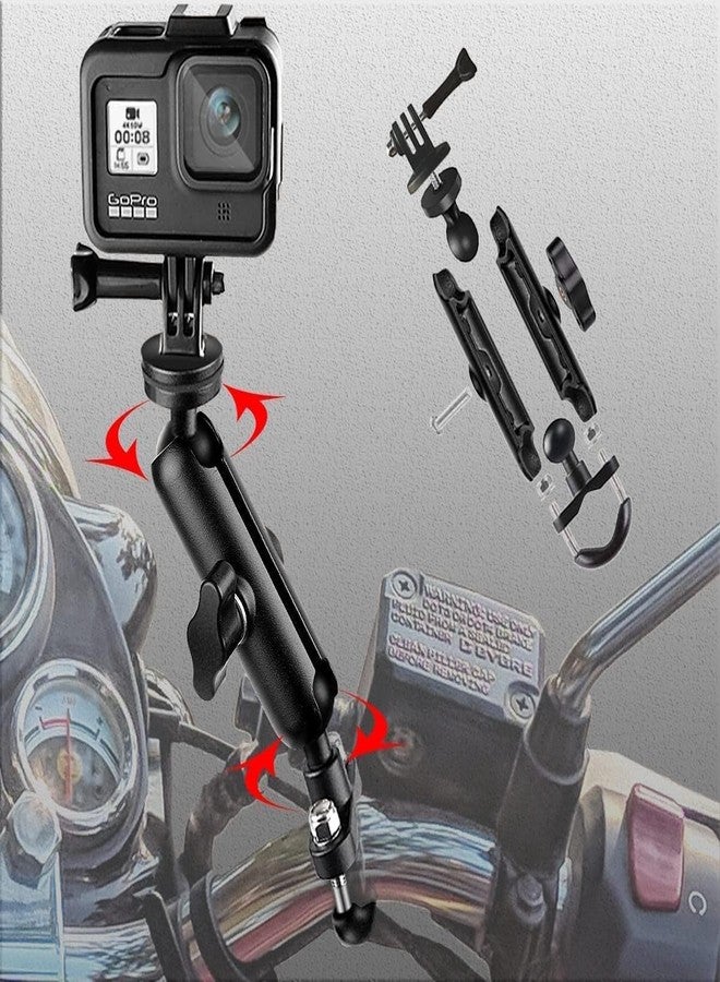GIRIK حامل كاميرا GIRIK Action بزاوية 360 درجة لمقود الدراجة النارية، حامل معدني، ملحق لكاميرات الحركة GoPro Hero10/9/8/7/6/5/4/3+ (يناسب حامل مقود الدراجة النارية والدراجة الهوائية) - Image 5