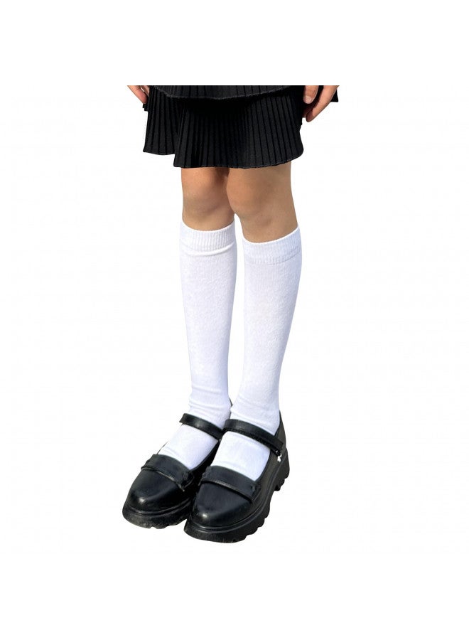 COTTON DAY 3 Pack Kids Girls Soft Knee High School Uniform Dress Socks Seamless Toe 12-14 Years White XXL (14) - Image 1