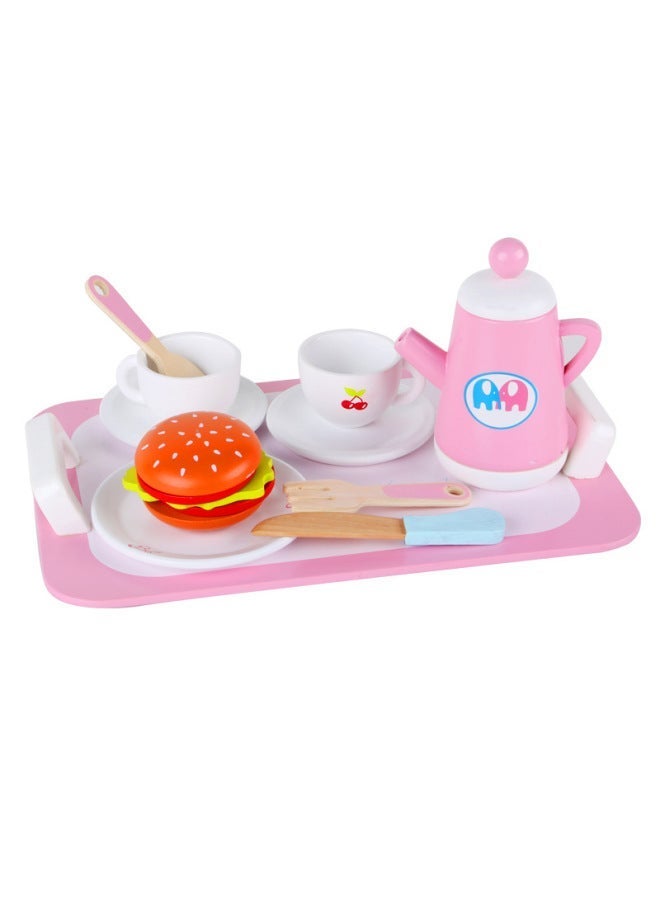 Wooden Toys For Young Children Play House Simulation Tea Set Cake Bread Afternoon Tea Birthday Gift Toys For Baby-Color:YLB-Breakfast 18-piece Set - Image 3