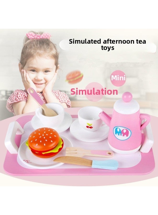 Wooden Toys For Young Children Play House Simulation Tea Set Cake Bread Afternoon Tea Birthday Gift Toys For Baby-Color:YLB-Breakfast 18-piece Set - Image 1
