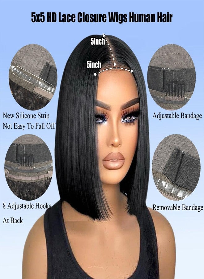 Rolisy Bob Wig Human Hair Glueless Wigs Human Hair Pre Plucked Pre Cut 5x5 HD Lace Closure Wigs Middle Part Glueless Wigs Short Bob Straight Wigs For Black Women Natural Color 10inch - Image 3