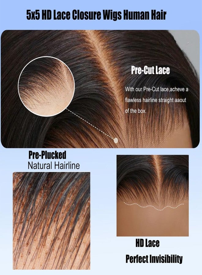 Rolisy Bob Wig Human Hair Glueless Wigs Human Hair Pre Plucked Pre Cut 5x5 HD Lace Closure Wigs Middle Part Glueless Wigs Short Bob Straight Wigs For Black Women Natural Color 10inch - Image 2