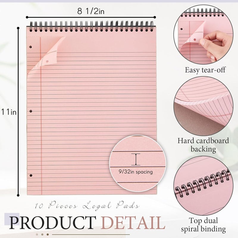 MotiMind 10 Pack 8.5" x 11" Top Spiral Notebook with 3 Hole Punched Legal Pads Notepad 50 Sheets Hard Cardboard Paper Wirebound Notepad for Office School Business (College Ruled,Gray Tones) - Image 2