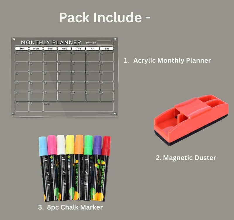 KRySt Magnetic Acrylic Dry Erase Calendar Board 61×46 cm | Monthly Planner for Fridge & Wall | Reusable Schedule Organizer with Color Markers | Home & Office Planner Board - Image 2