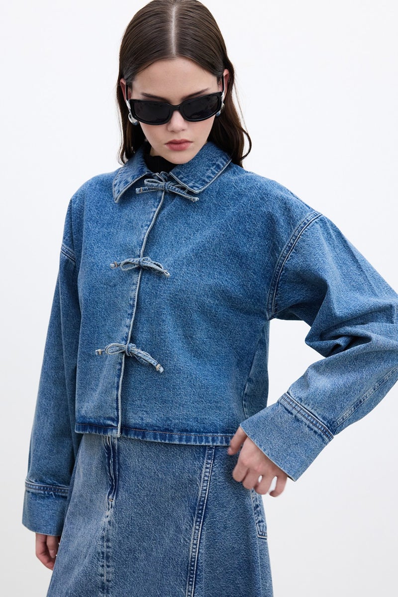 Manuka Lace-Up Denim Blouse Blue  - Image 1